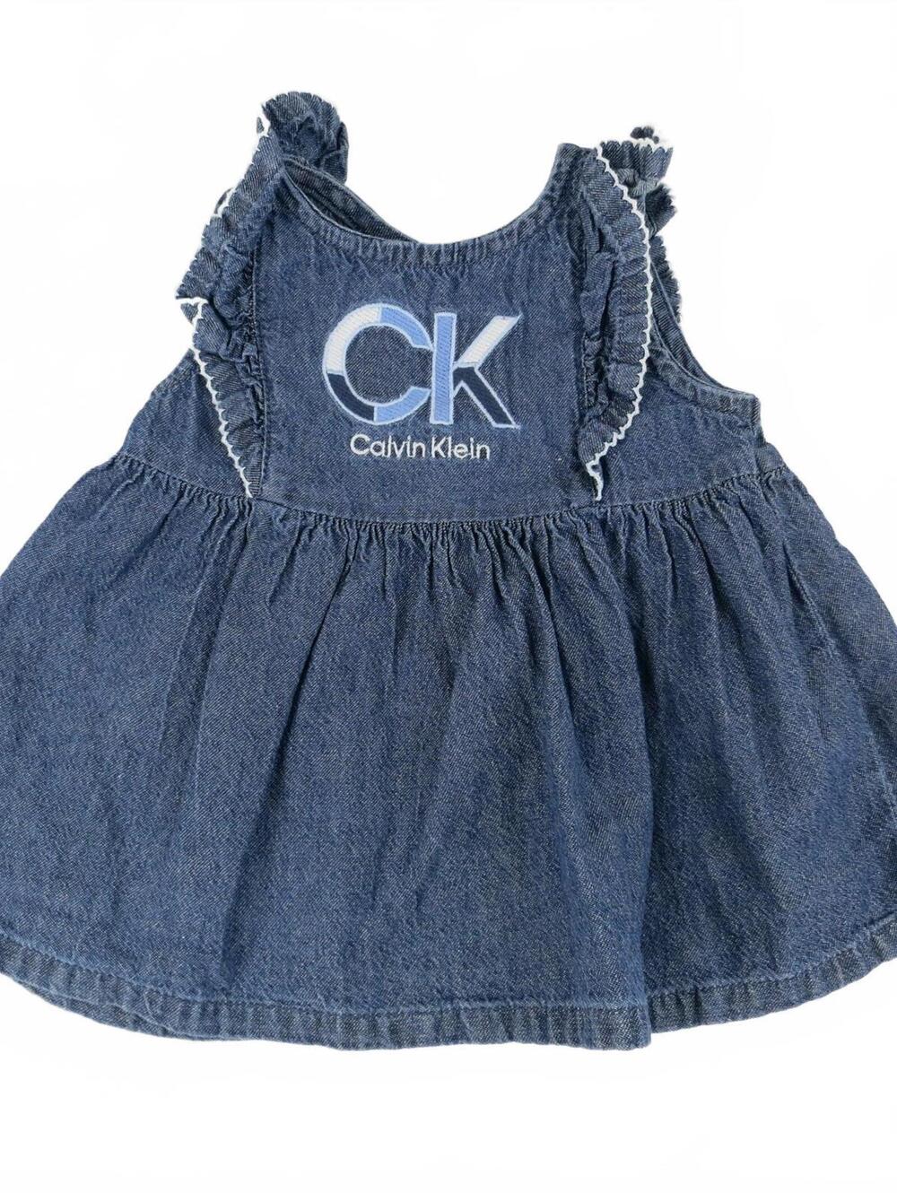 Calvin Klein Baby Girls Denim Ruffle Jumper Dress 6-9M
